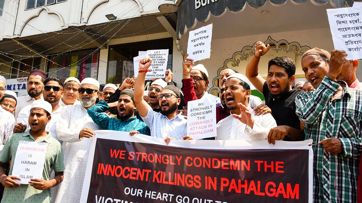 A protest against the Pahalgam terrorist attack outside Burah Jame Masjid in Guwahati (photo: PTI)