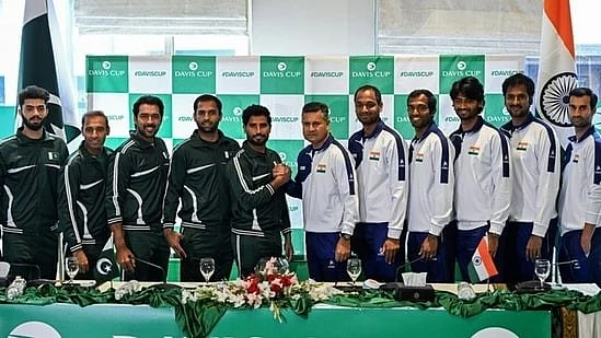 India and Pakistan Davis Cup teams at the draw ceremony in Islamabad