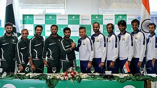 India and Pakistan Davis Cup teams at the draw ceremony in Islamabad