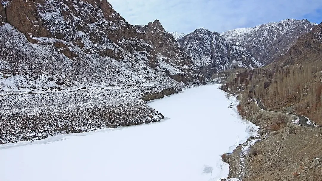The frozen Indus in Ladakh, ahead of Gilgit-Baltistan