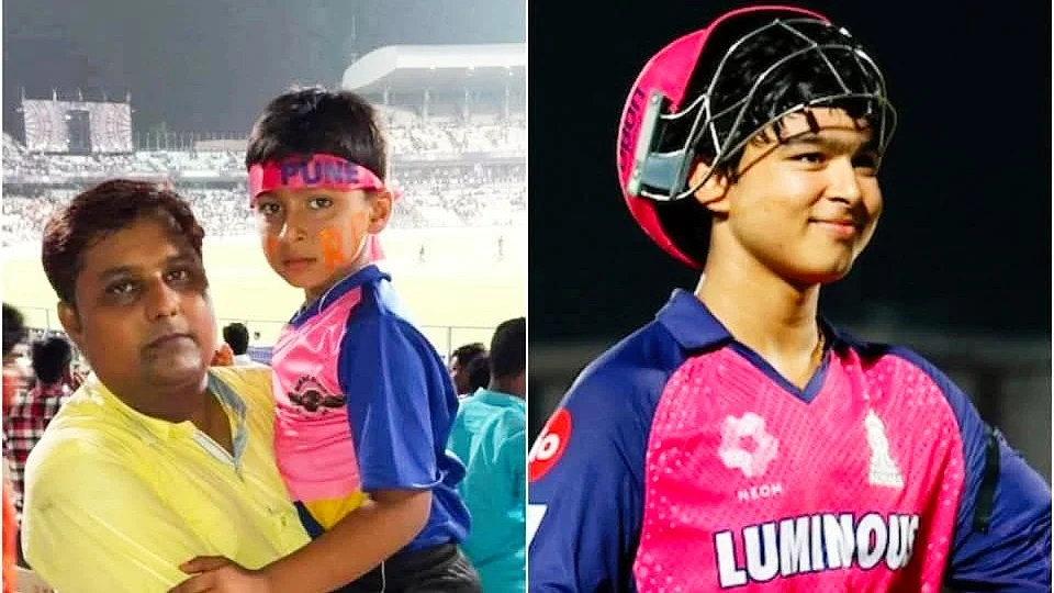 Vaibhav's IPL fandom began early with father Sanjiv; (right) after his century