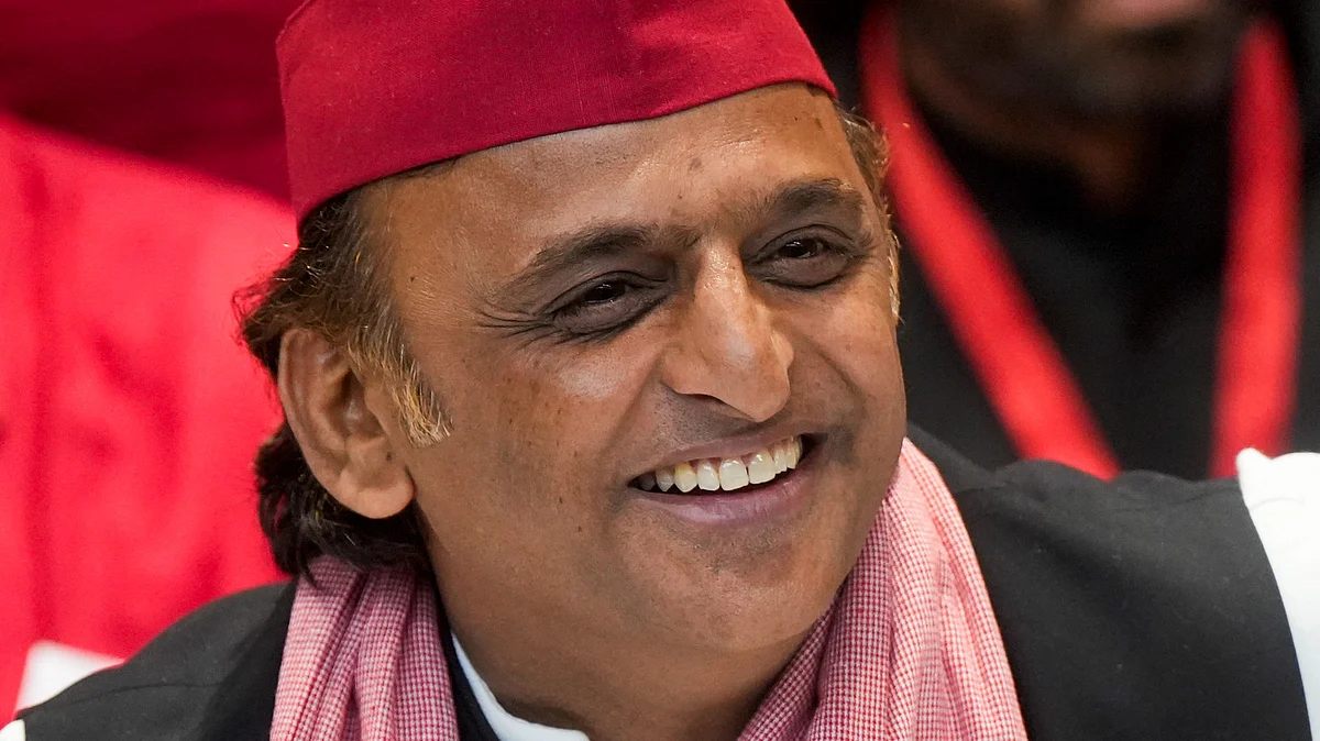 Akhilesh Yadav addresses a press conference in Lucknow on 28 April (photo: PTI)