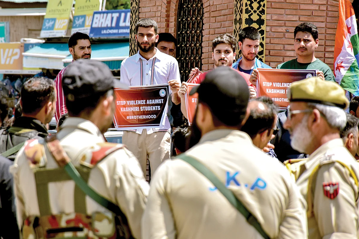 A protest in Srinagar against attacks on Kashmiri students studying in different parts of India, 30 April 2025