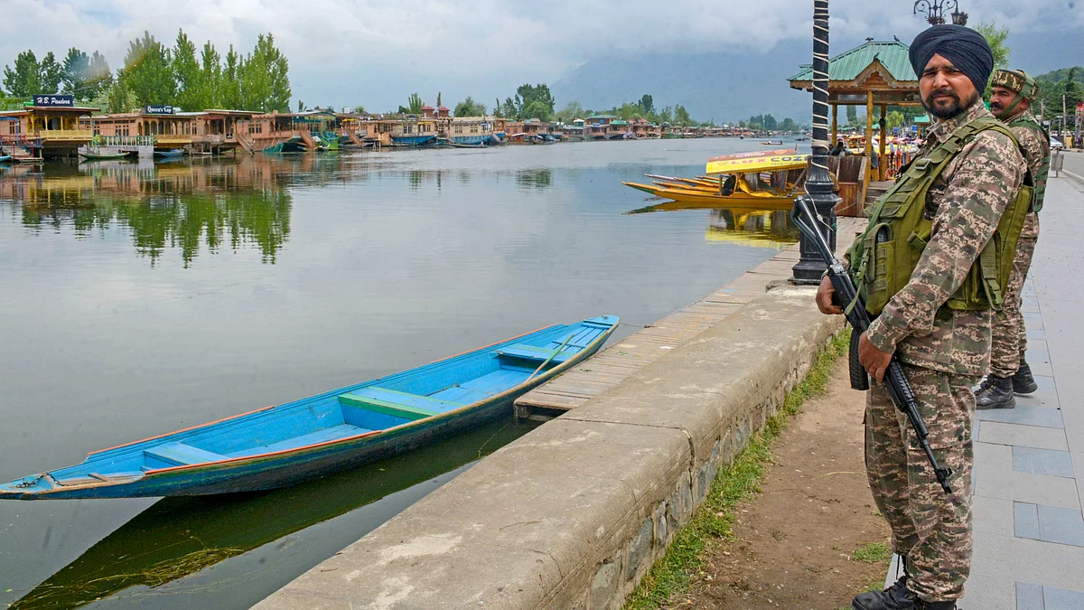 Security forces around the Dal Lake in Srinagar