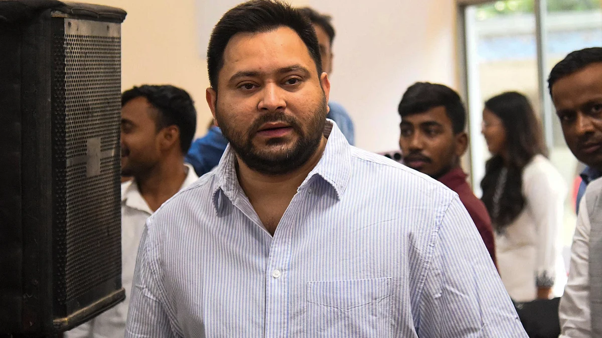 Tejashwi Yadav at his office in Patna on 30 April (photo: PTI)