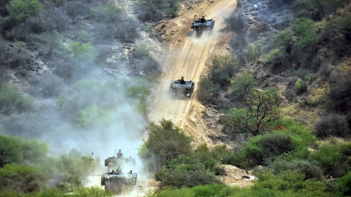 Army tanks roll out in Jhelum district, Pakistan on 1 May (photo: AP/PTI)