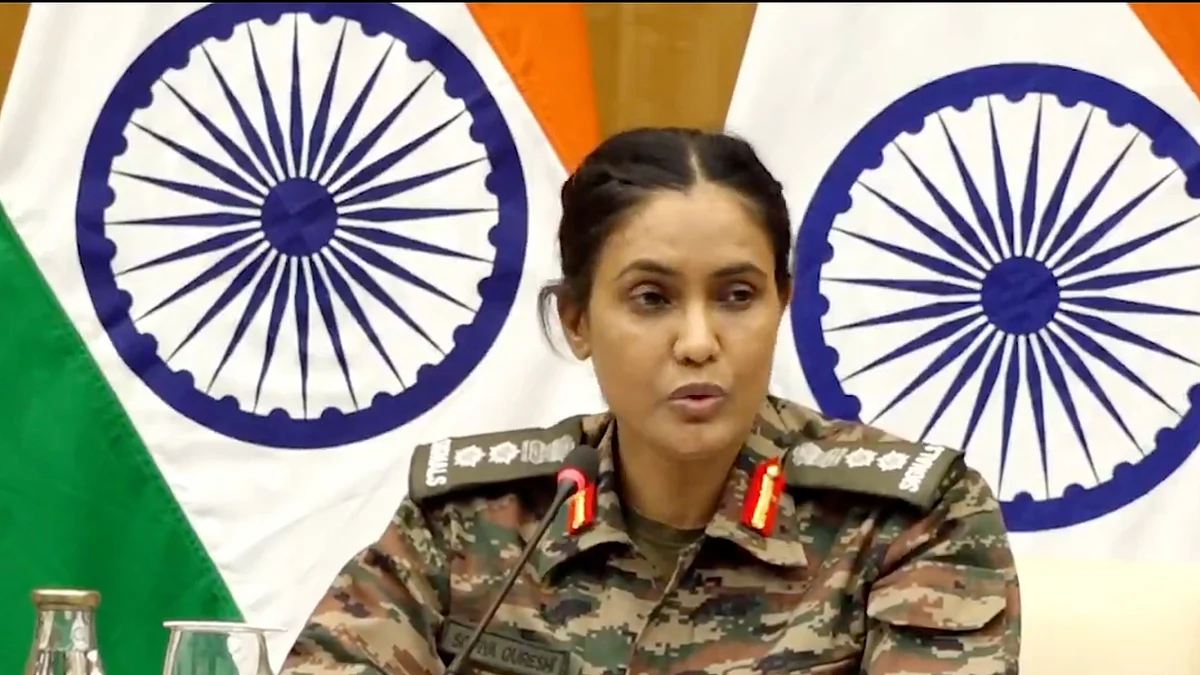 Col. Sofiya Qureshi attends a press meet (photo: PTI)