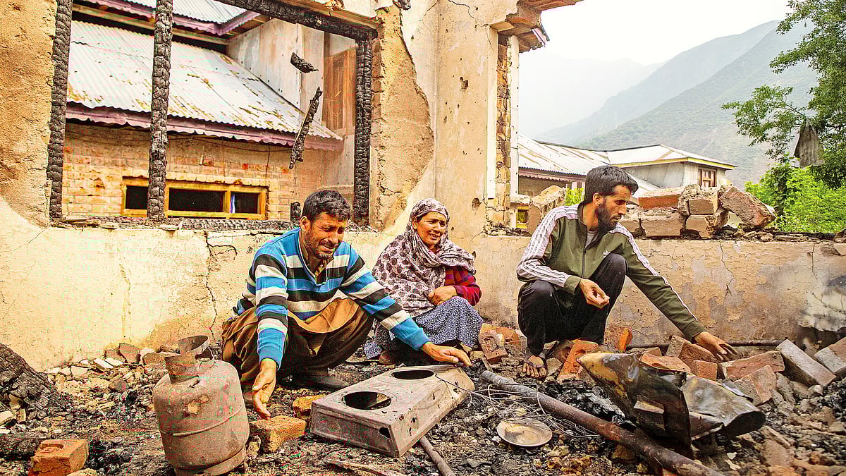 A house damaged in cross-border shelling by Pakistan in Salamabad village in J&K's Uri, 8 May