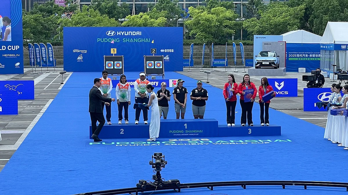 Medals being distributed to Indian team in Shanghai (photo: @IndiaInShanghai/X)