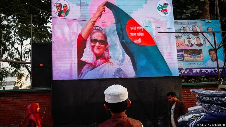 File photo of an Awami League election campaign poster in Dhaka