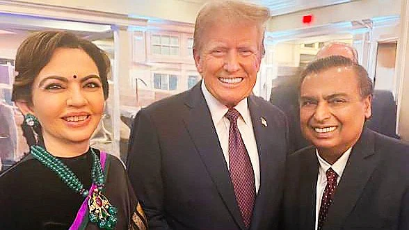 NIta and Mukesh Ambani with Trump at his second swearing-in (photo: @RIL_Updates/X)