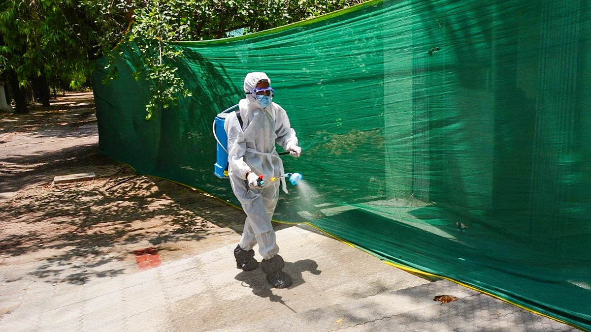 A worker sprays medicine at Kanpur zoo amid apprehensions of a possible spread of bird flu (photo: PTI)