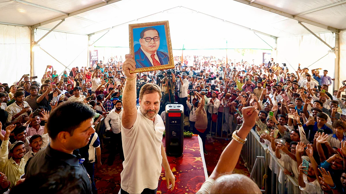 Congress MP and Lok Sabha LoP Rahul Gandhi during the Shiksha Nyay Samvad programme
