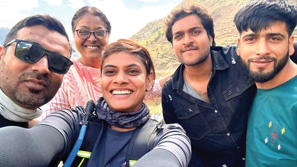 Seher and her companions during a long road-trip to J&K