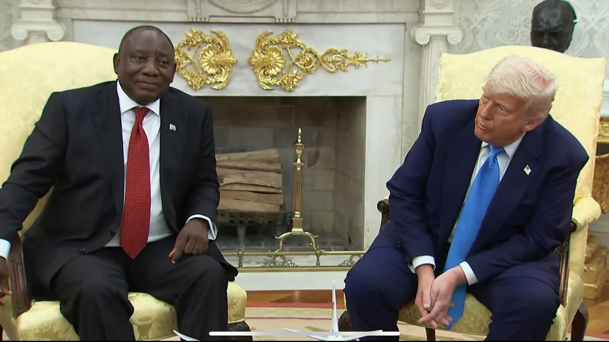US President Donald Trump and SA President Cyril Ramaphosa (photo courtesy: @Chante_Poppie/X)

