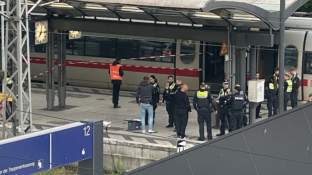 Policemen at central train station in Hamburg (photo: @NewsFokus/X)