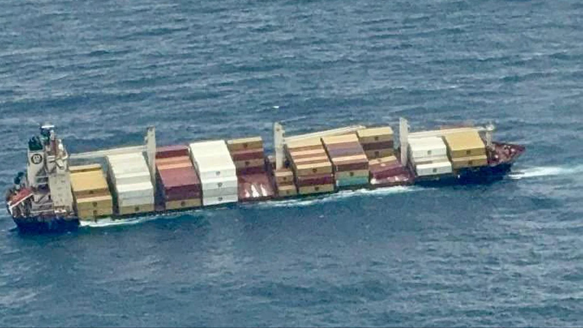 Liberian container vessel along the southern Kollam coast on 26 May (photo: PTI)