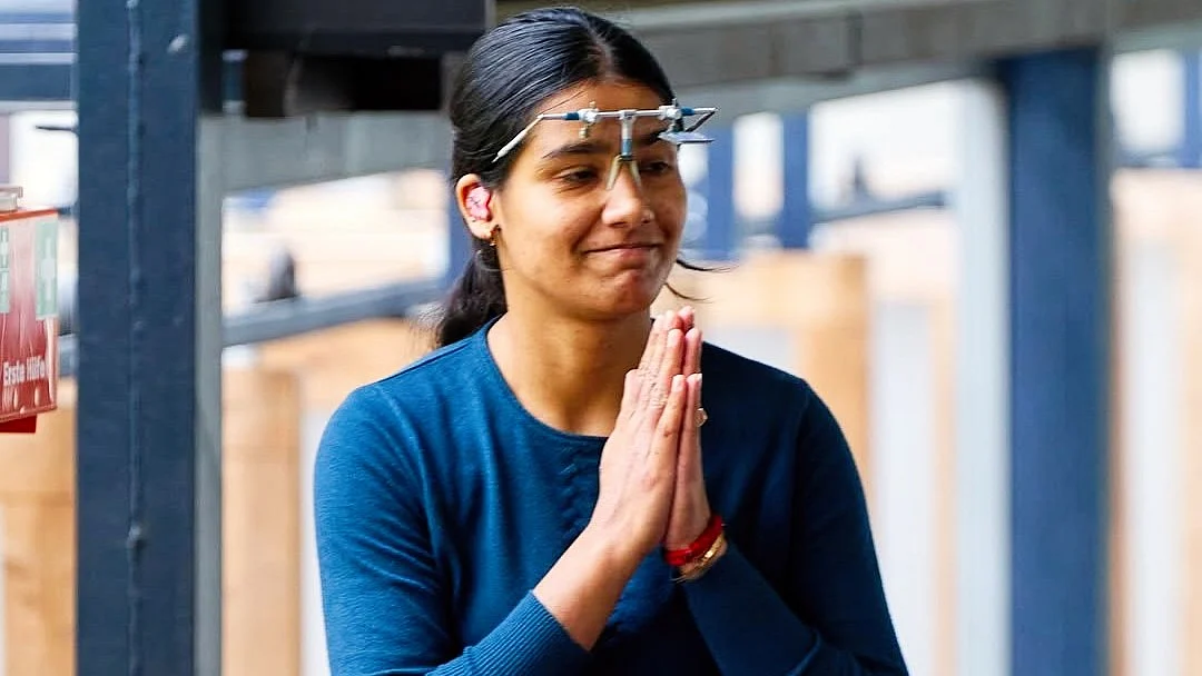 Tejaswini after shooting a gold in women's 25m pistol on Monday