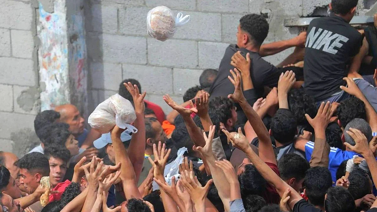 A scramble for food in starving Gaza (photo: @mhdksafa/X)