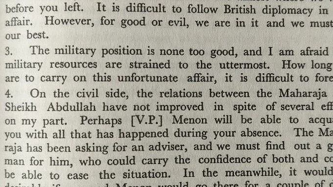 Sardar Patel's letter to N. Gopalaswami Ayyangar on PoK 