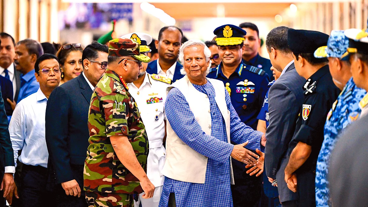 Bangladesh interim government chief Muhammad Yunus meets armed forces officials in Dhaka