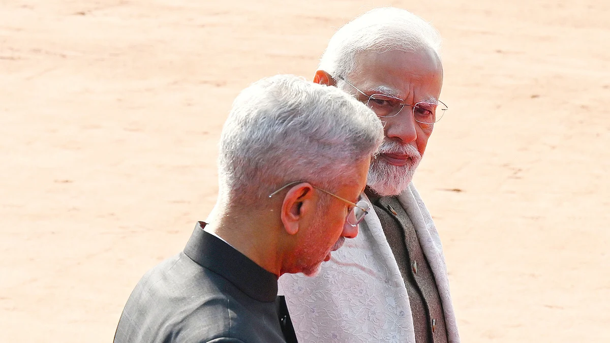 Prime Minister Narendra Modi with external affairs minister S. Jaishankar at Rashtrapati Bhavan