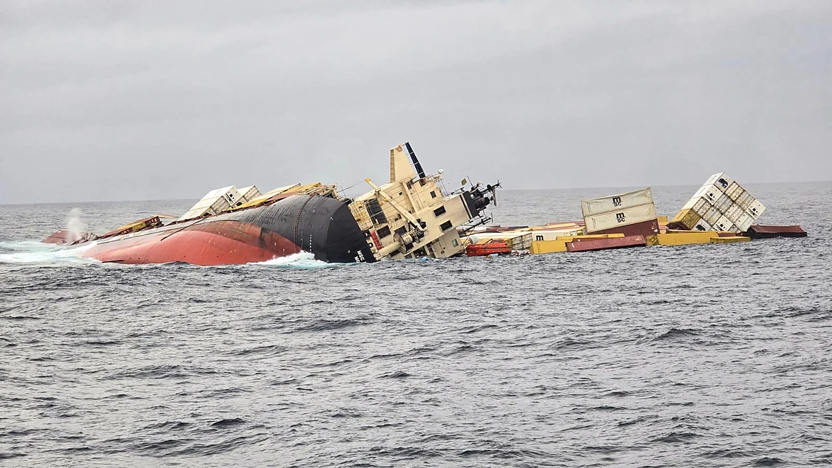 MSC ELSA 3 sinks off Kochi coast on 25 May (photo: PTI)
