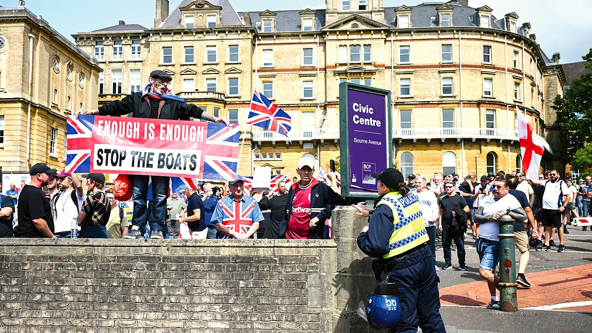 An anti-immigration protest in Bournemouth, England
