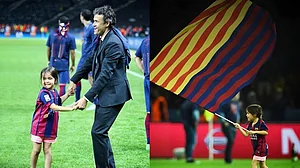 Enrique with daughter Xana after Barcelona's 2015 triumph (photo: social media)