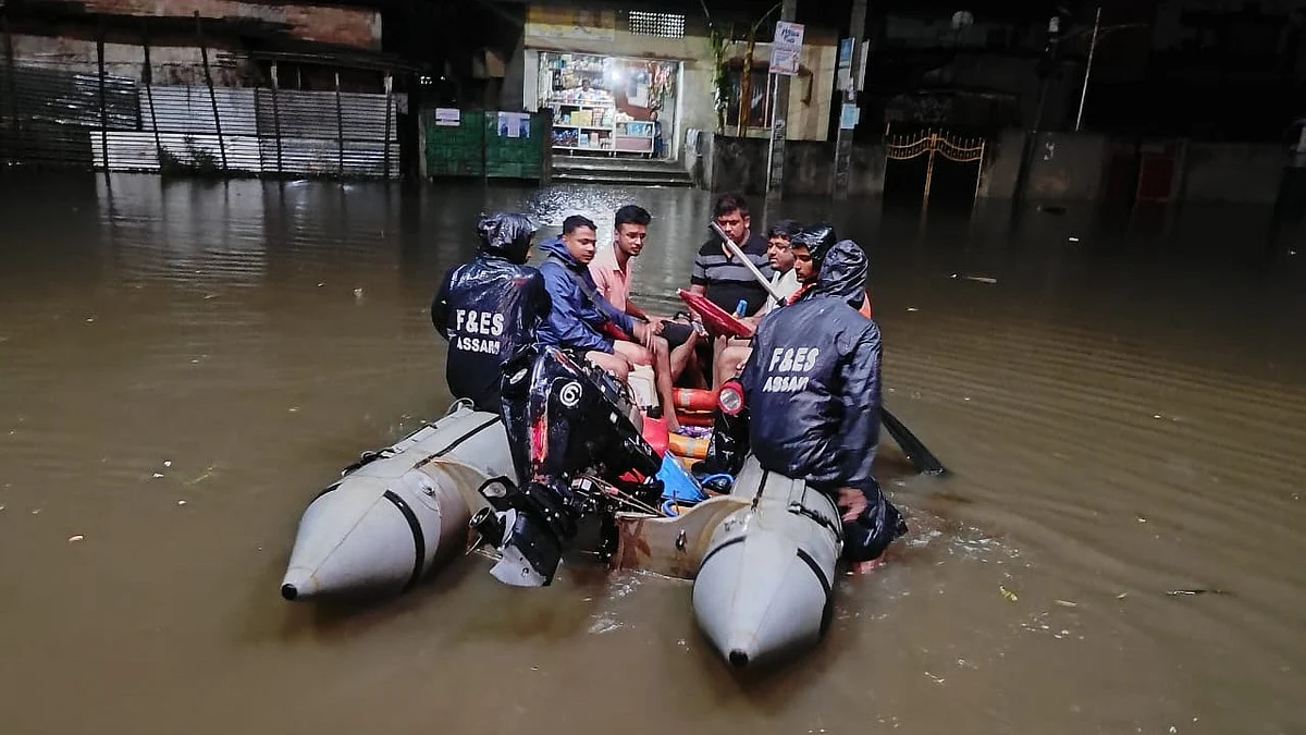 Assam Police to the rescue with rafts, amidst urban waterlogging