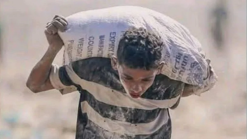 What price aid? A child struggles with a sack of precious flour in Gaza (representative image)