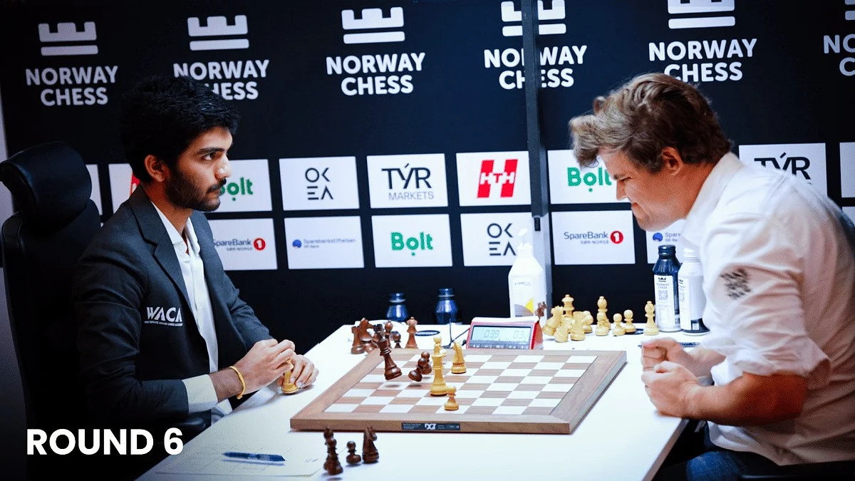 Magnus Carlsen thumps the table after losing to Gukesh