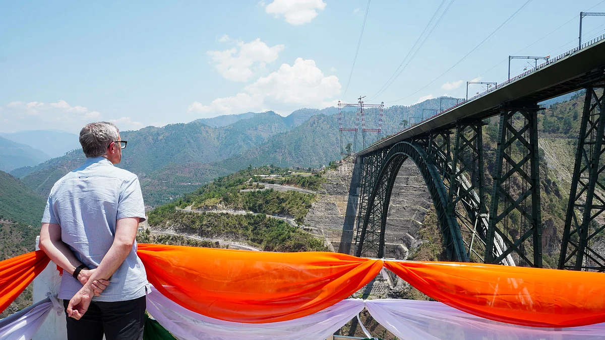 A last check by CM Omar Abdullah on the Chenab bridge, before PM Narendra Modi's inauguration visit