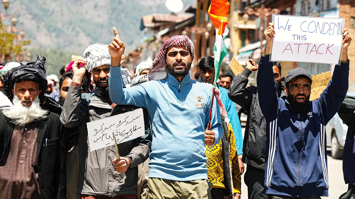 Local residents protest against the terrorist attack in Pahalgam, Jammu and Kashmir