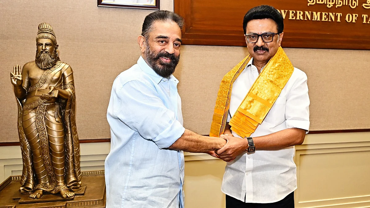 Kamal Haasan with TN CM and DMK supremo M.K. Stalin (photo: @ikamalhaasan/X)