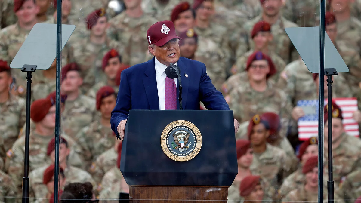 Donald Trump speaks at America 250 celebration at Fort Bragg on 10 June (photo: AP/PTI)