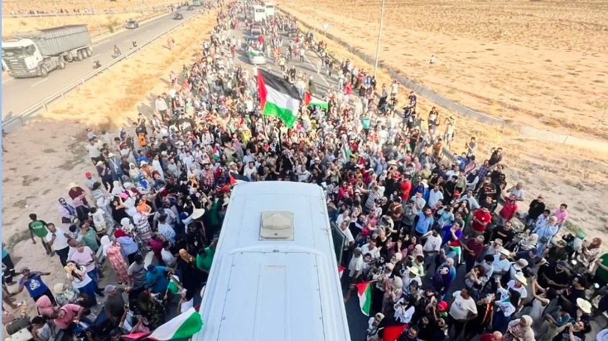 Part of the crowds greeting the marchers (photo: @globalmarchgaza/X)