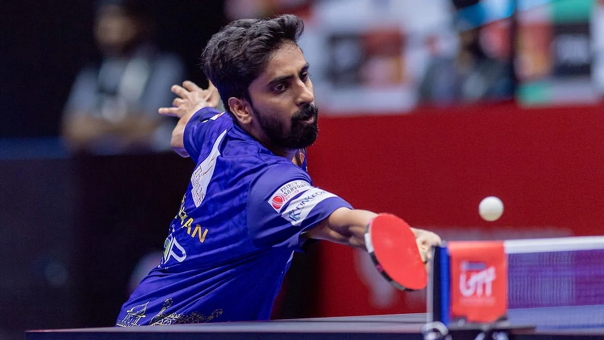 Senior pro Sathiyan Gnanasekaran in action at the Ultimate Table Tennis (photo: UTT)