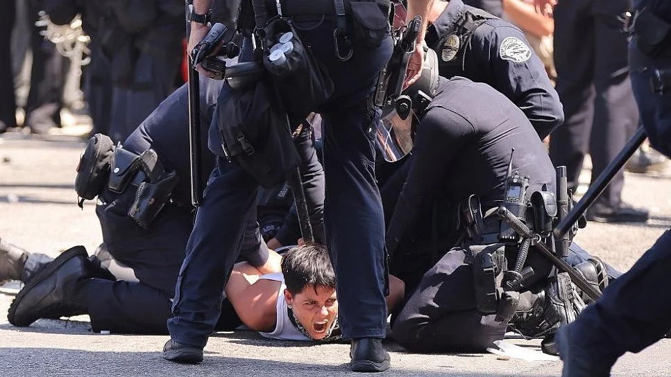 Los Angeles Police arrest a protester on 8 June (photo: IANS)