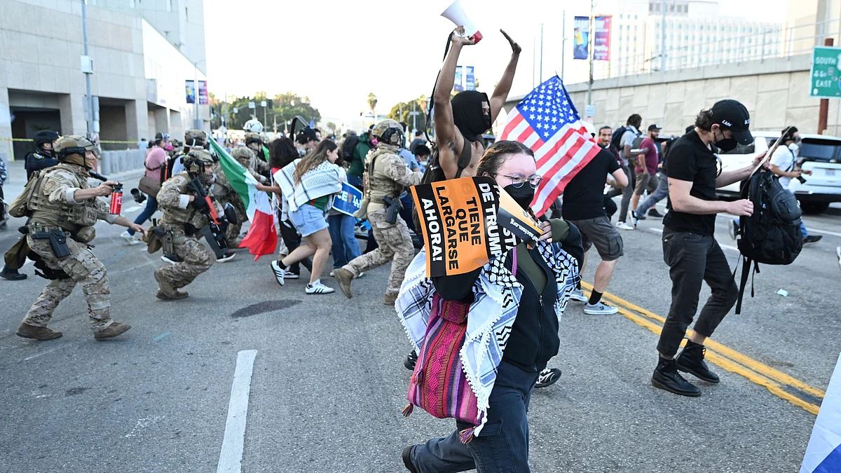 Protest over federal immigration raids in Los Angeles on 12 June (photo: AP/PTI)