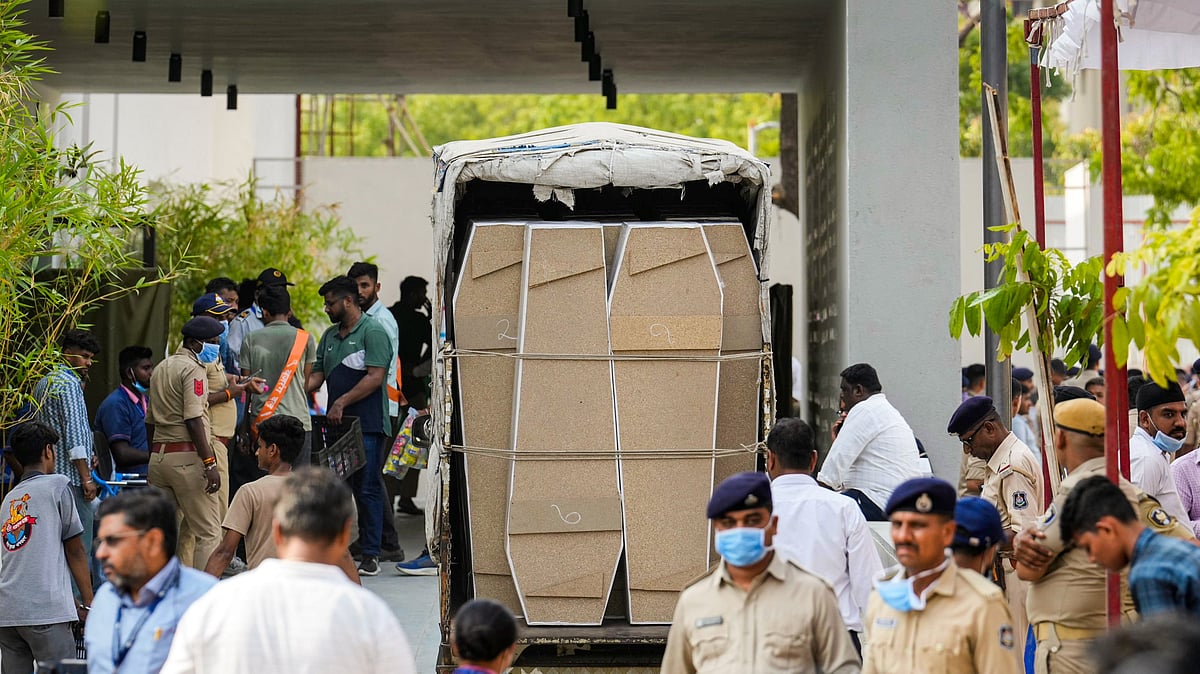 Coffins arrive at Ahmedabad Civil Hospital