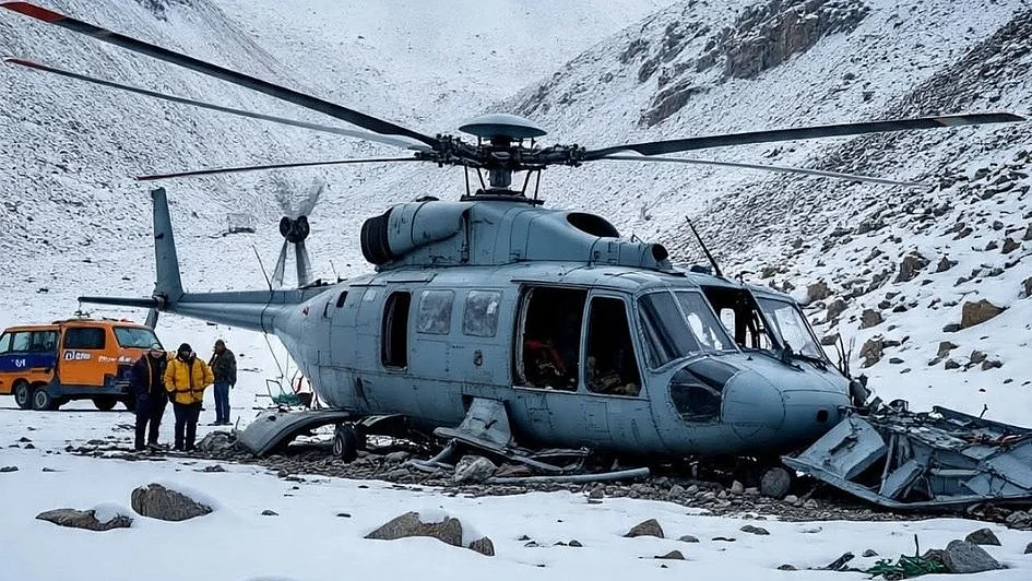 The crashed helicopter near Kedarnath on 15 June (photo: @KingdomEastern/X)