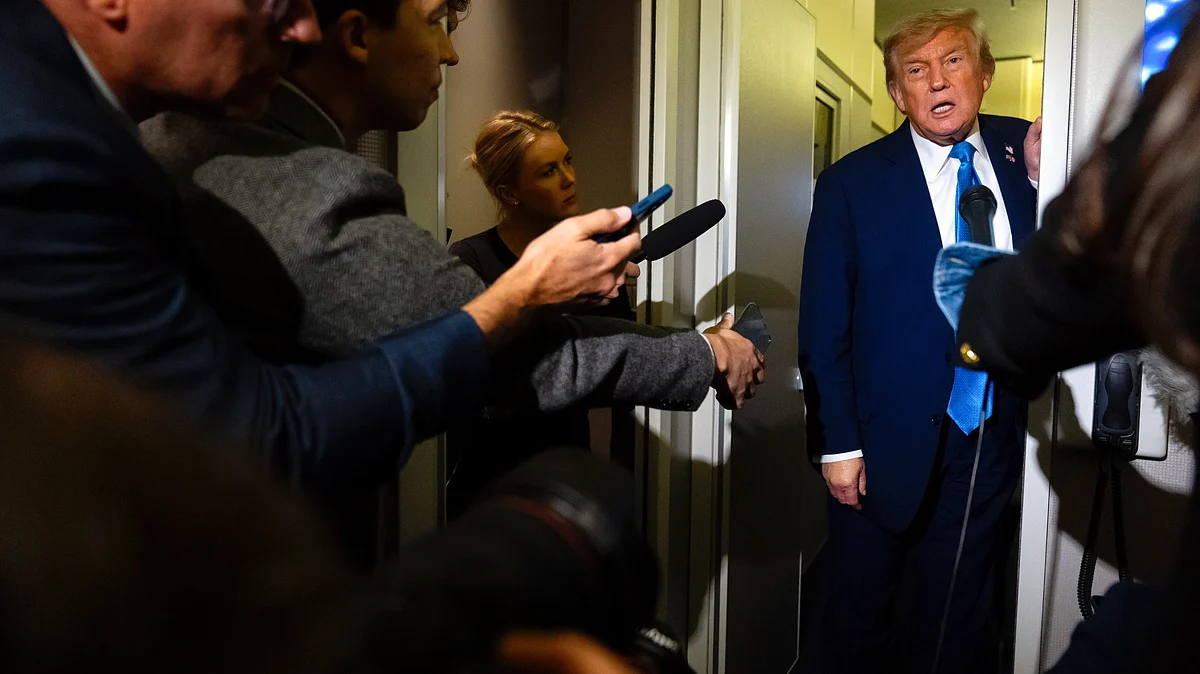President Trump speaks to reporters aboard Air Force One en route from Canada to the US (photo: AP/PTI)