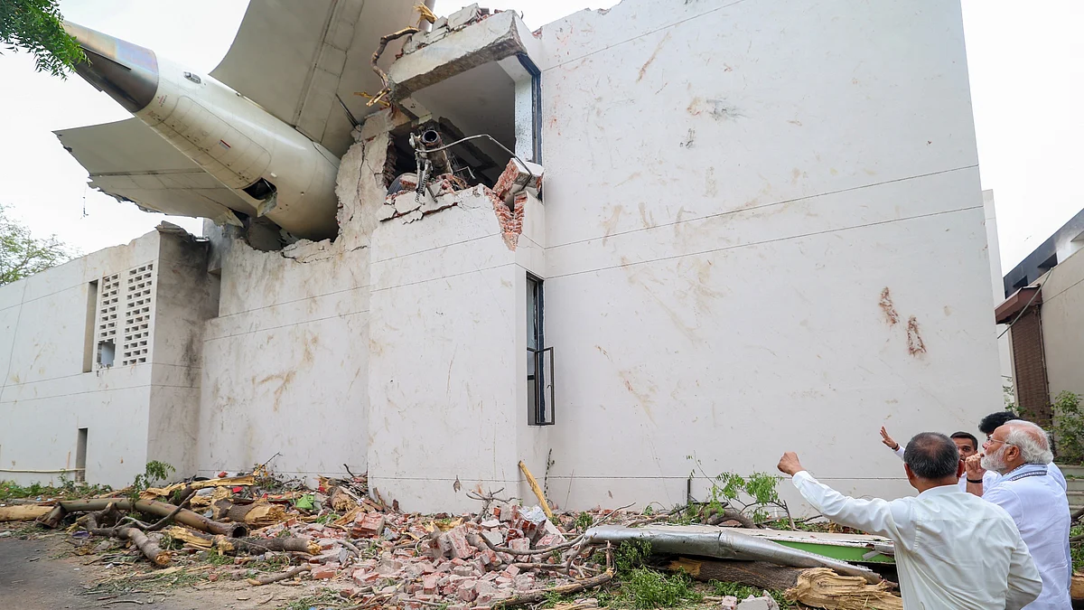 PM Narendra Modi visits AI crash site in Ahmedabad on 13 June (photo: IANS)
