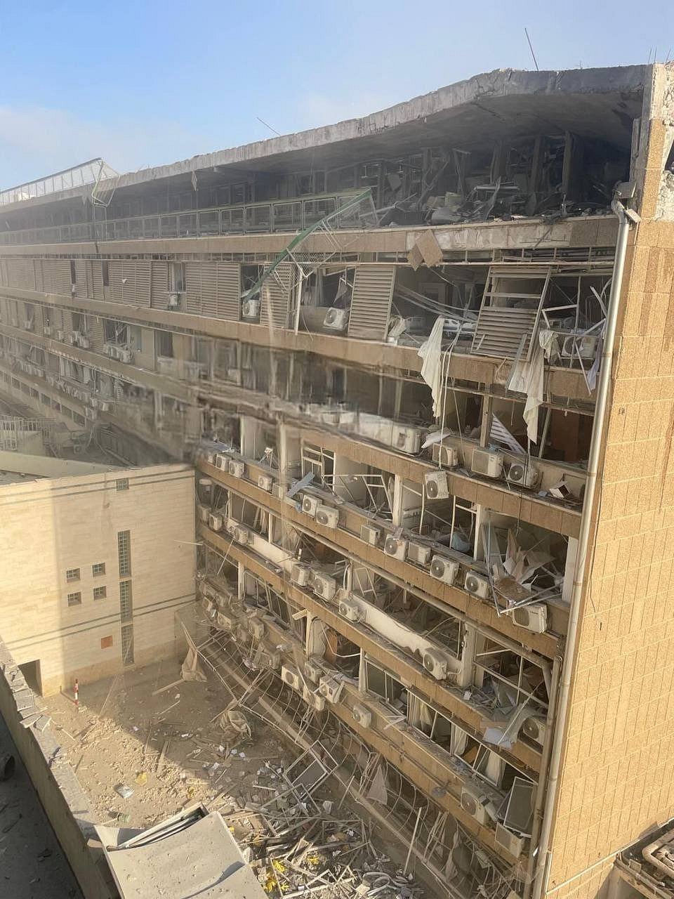 Massive damage to Soroka Medical Center in Beersheba.