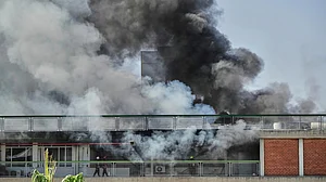Smoke rises from Soroka hospital building in Beersheba, Israel, on 19 June (photo: AP/PTI)