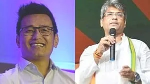 Baichung Bhutia (left) and Kalyan Chaubey, the AIFF president