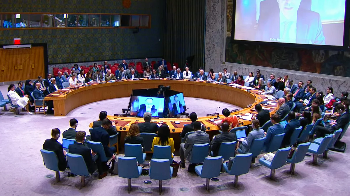 IAEA chief Rafael Grossi addresses the UNSC session in New York (source: YT/@unitednations)