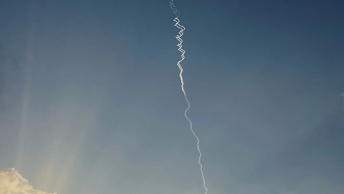 Smoke trails from Israeli air defense system in Hadera, Israel, on 24 June (photo: AP/PTI)