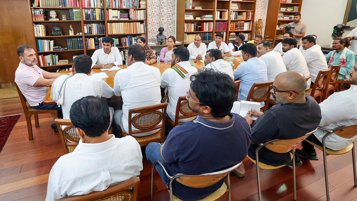 Rahul Gandhi during an interaction with tribal leaders in New Delhi on 23 June (photo: PTI)